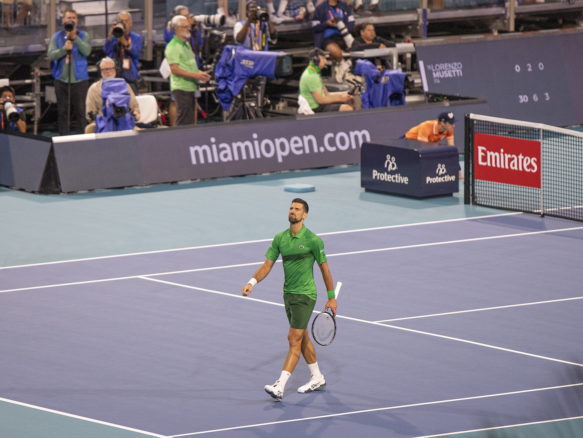 Novak Djokovic, Serbian tennis player, at the 2025 Miami Open at Hard Rock Stadium in Miami Gardens, Florida.
