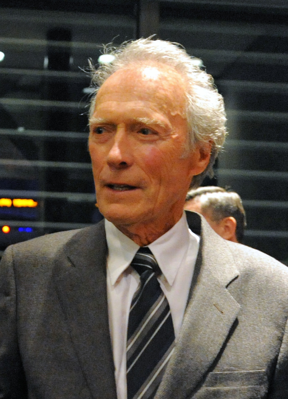 Mr. Clint Eastwood speaks with Secretary of Defense Leon E. Panetta at the Washington D.C. premier of the movie "J Edgar" on November 8, 2011. Mr. Eastwood's film portrays the secr