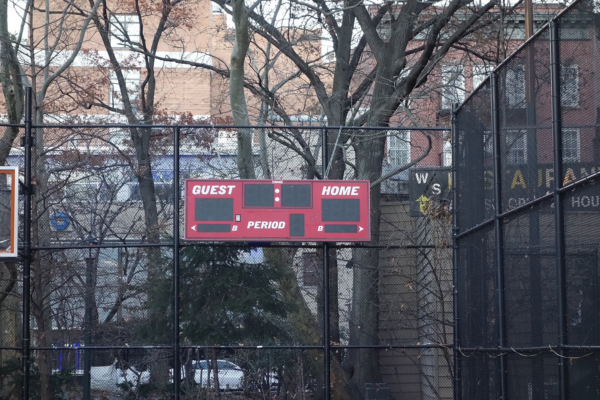 The West Fourth Street Courts, at the northeast corner of West 3rd Street and 6th Avenue in Greenwich Village, Manhattan. This venue has quite the reputation. Pictured is the score