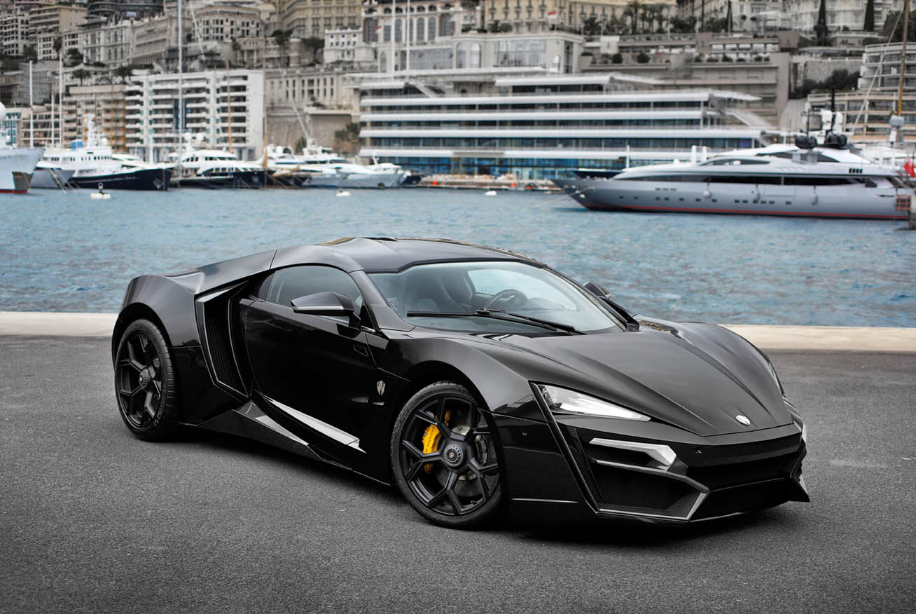 The image depicts the Lykan HyperSport by W Motors, at Port Hércule in Monaco. The photo dates back to April 2014.