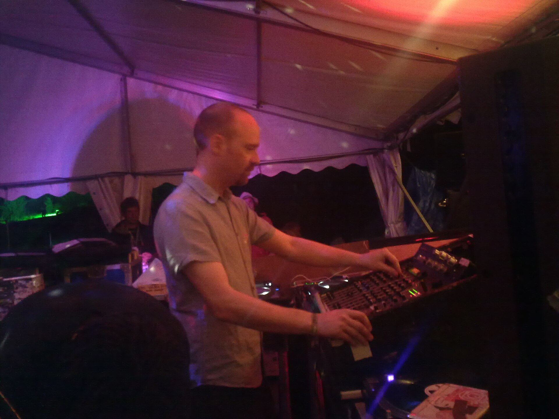 Playing at his very own tea bar on the Sunday night... funky tunes.