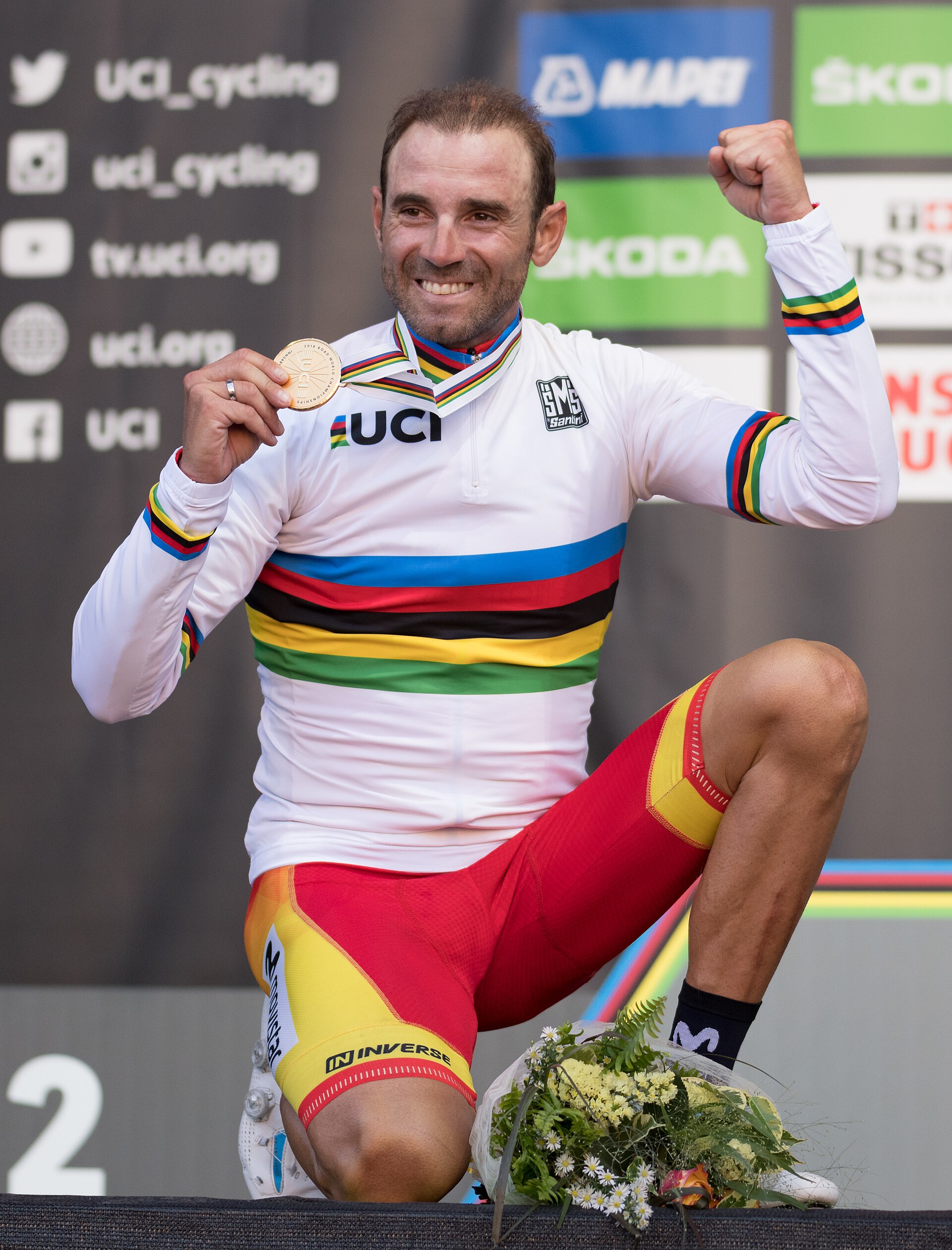 2018 UCI Road World Championships Innsbruck/Tirol Men Elite Road Race. Picture shows: Award Ceremony, winner Alejandro Valverde of Spain