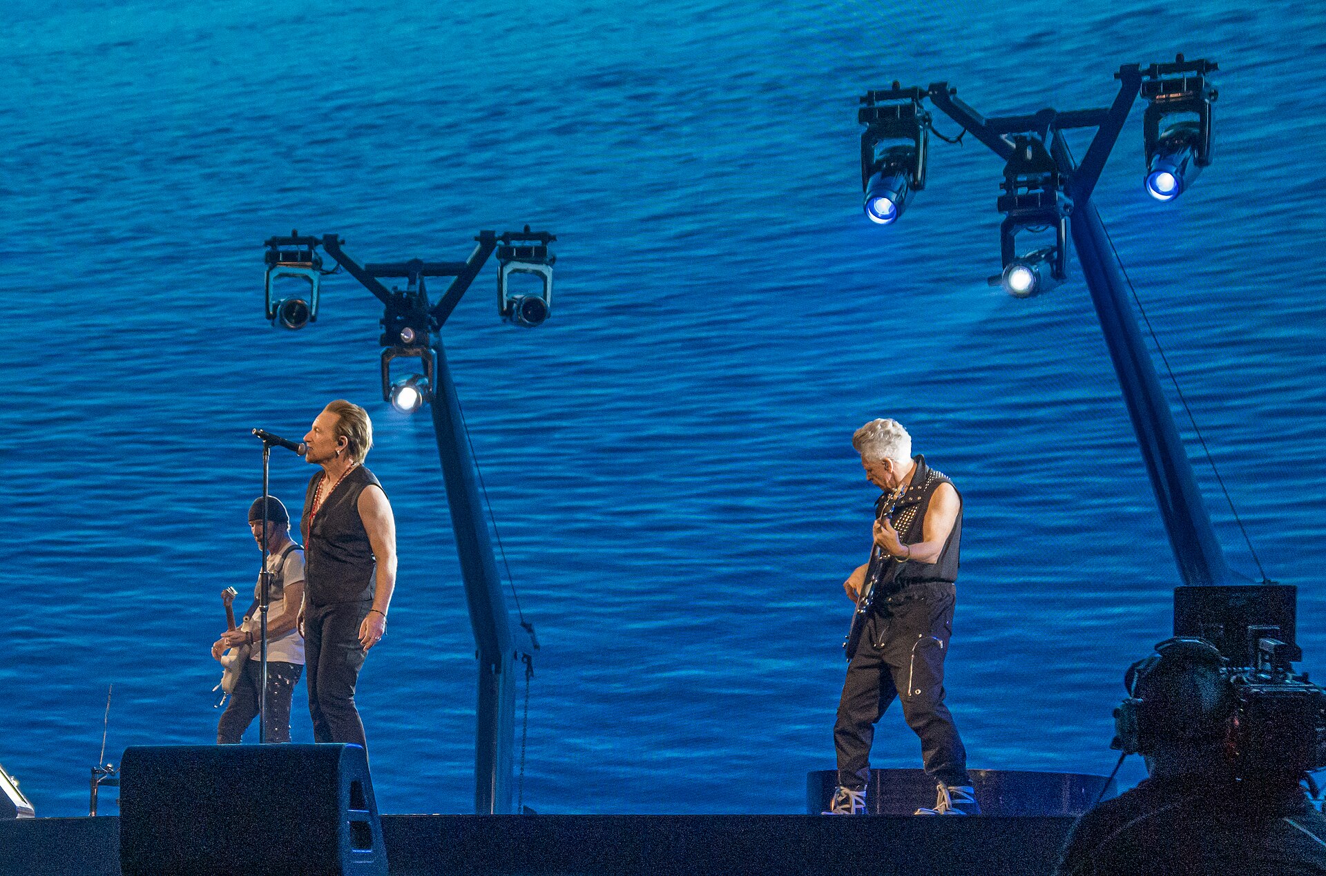 Irish rock band U2 performing at Sphere in Paradise, Nevada in the Las Vegas Valley on February 7, 2024 as part of their concert residency U2:UV Achtung Baby Live at Sphere.